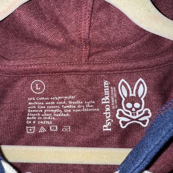 Psycho Bunny Maroon Red Blue Stripe Mens Hoodie Hoodie Sweatshirt - Picture 4 of 4